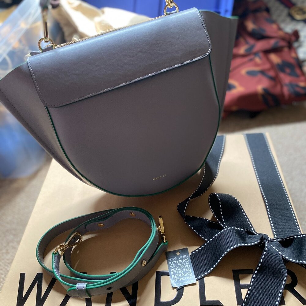 Wandler Hortensia GREY Handbag with Green Edge Ink - NWOT